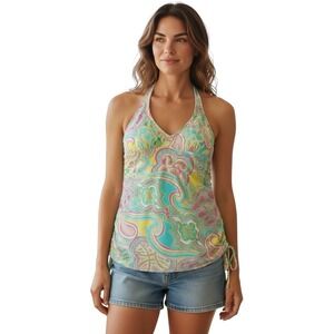 Lilly Pulitzer Paisley Halter Tankini Swim‎ Top Pastel Print Size XL
